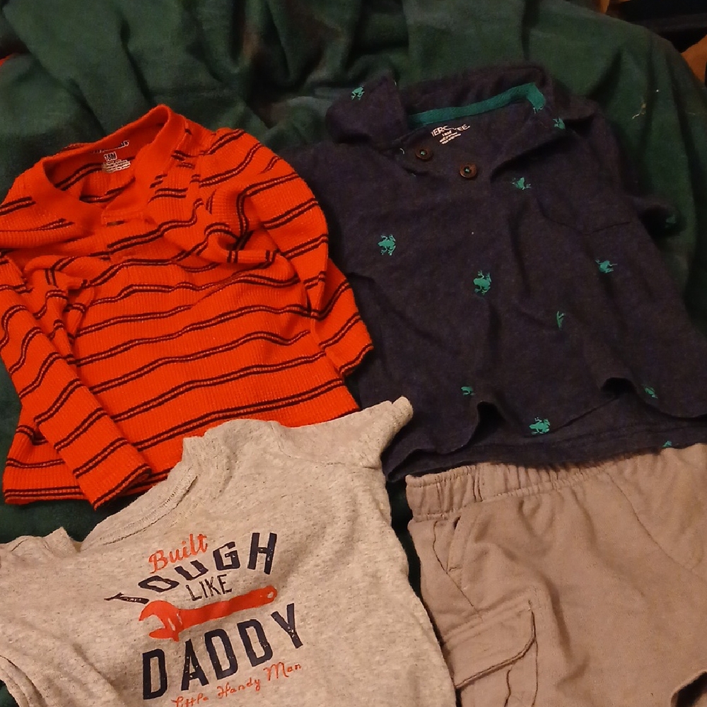 Vibrant Orange Striped Tee,Blue button down& one  short sleeve tee.1 pair shorts